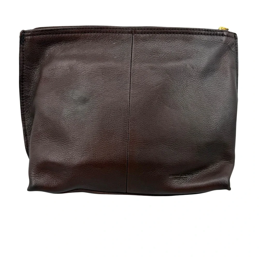 Buxton Cosmetic Bag Womens Large Brown Genuine Leather Travel Pouch Makeup